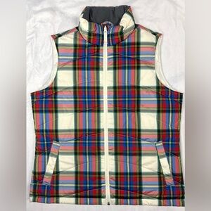 Lands End Womens Zip Down Quilted Plaid Puffer Vest Small 6 8 White Red Gorpcore